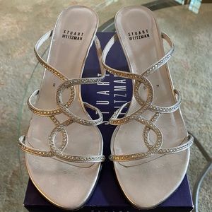 Stuart Weitzman silver slideum formal shoes